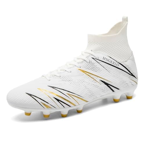 Image of LAZAZAFI Men's Football Boots Outdoor Spike Cleats Soccer Shoes Women's Astro Turf Trainers Professional Athletics Sneakers Teenager Competition Sport Futsal Shoes White UK10.5
