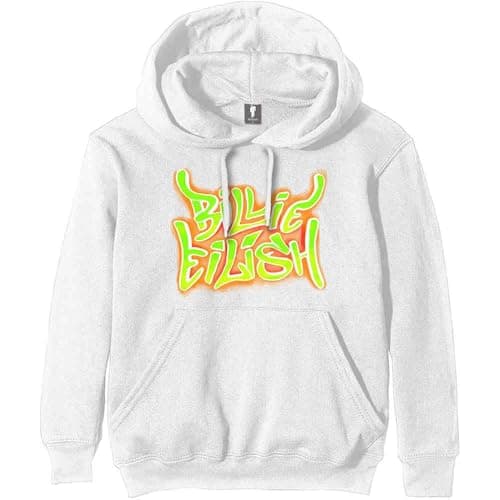 Image of Rock Off officially licensed products Billie Eilish Airbrush Flames White Official Unisex Hoodie Hooded Top (Large)