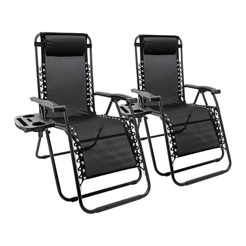 Image of Harbour Housewares Zero Gravity Chair Set with Locking System - 110KG Load Capacity - Black - 2 Piece Heavy-Duty Reclining Folding Outdoor Garden Camping Patio Beach Loungers Set