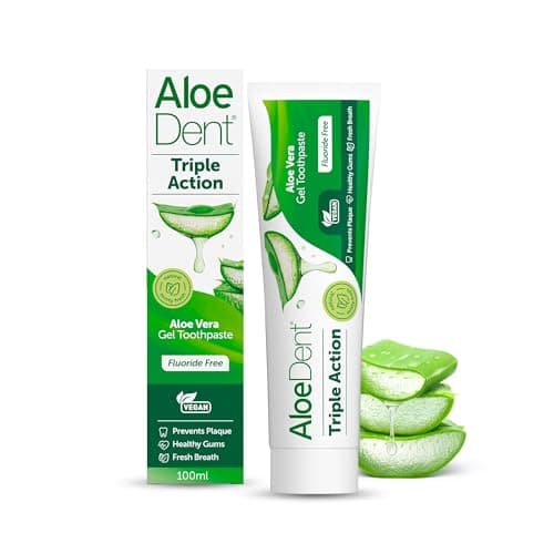 Image of AloeDent Triple Action Aloe Vera Toothpaste Without Fluoride, Natural, Vegan, Cruelty-Free, SLS Free, CoQ10, Healthy Gum, 100 ml