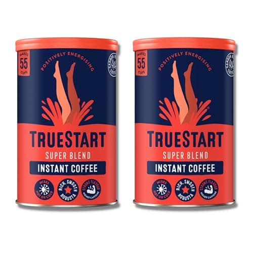 Image of TrueStart Instant Coffee – Barista Grade Super Blend Strong, Dark Roast, Full Flavour Premium Freeze Dried - 100% Brazilian Arabica - Mycotoxin-Free & Antioxidant Rich Coffee - 100g, 2 Pack, 110 Cups