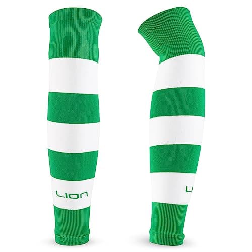 Image of LION SPORTSWEAR Kids/Youth Football Sock Sleeves To Accompany Grip Socks - Fits Over Calf/Shin Pads - Variety Of Colors To Match Your Team Kit (Green/White)