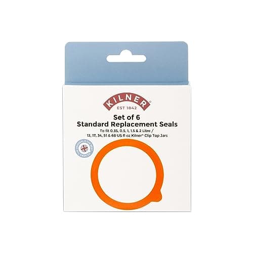 Image of Kilner Replacement Rubber Seals Pack of 6 Airtight Food-Safe Seals for Round and Square Clip Top Jars (0.35 L to 2 Litre) Durable, Reusable, and Ideal for Preserving and Storage
