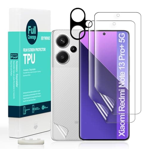 Image of Ibywind 2 Pcs Screen Protector For Xiaomi Redmi Note 13 Pro+ 5G 6.67",Flexible TPU Film,With 1Pc Camera Lens Protector,1Pc Back Film,Bubble Free,Easy To Install