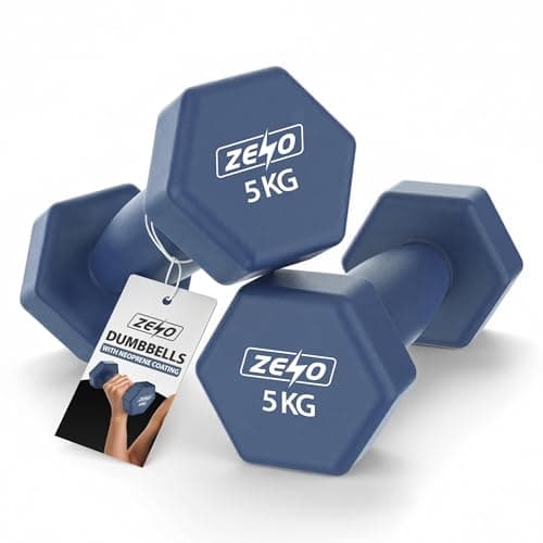 Image of ZENO Dumbbells Set Of 2 | Dumbbells for Women | Hexagon Neoprene Weights | Hand Weights for Women | Anti-Slip & Sweat Resistant Dumbells (2 X 5KG Navy)