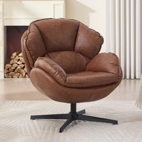 Image of chairus PU Leather Accent Chair 360° Swivel Armchair for Living Room Relax Tub Chair Upholstered Reading Chair for Bedroom, Brown