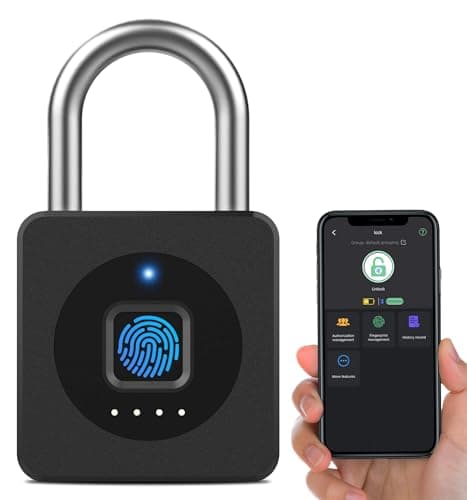 Image of Foxlock Fingerprint Gym Locker Lock, Keyless Biometric Padlock, Weatherproof Electronic Digital Bluetooth App Smart Combo Pad Lock for Outdoor Fence Gate School Locker Storage Shed Pool - Black