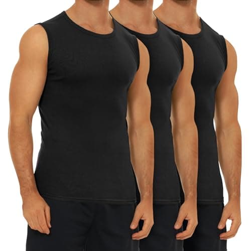 Image of FALARY Men's Sleeveless T-Shirts 3 Pack 100% Cotton Vest Tank Top for Men Fitness Classic Sports Undershirts Workout Running Training Black XL