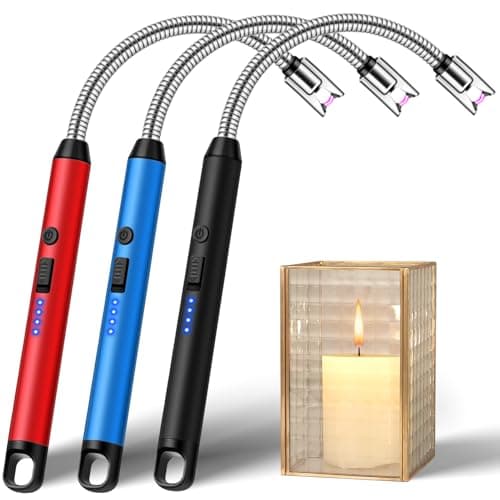 Image of 3 Pack Long Reach Electric Candle Lighter - USB Rechargeable Electronic BBQ Lighter for Firework/Camping (Black, Blue, Red)