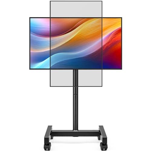 Image of Hemudu Portable Mobile TV Stand on Wheels for 13-50 inch LCD/LED TVs, Rolling TV Floor Stand for Bedroom with 8-Level Height Adjustable up to 20kg, Max VESA 200x200mm