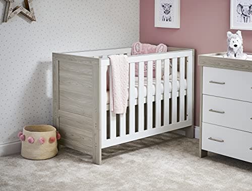 Image of Obaby Nika Mini Cot Bed - Grey Wash & White,Crib, 20OB1004