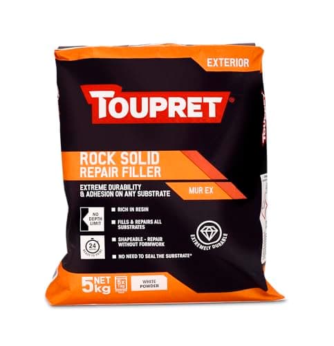 Image of Toupret Rock Solid Repair Filler - High‑Strength Exterior Masonry Repair Powder - No Depth Limit, Weather‑Resistant, Paint‑Ready in 24 Hours - Cement-Based - 5kg