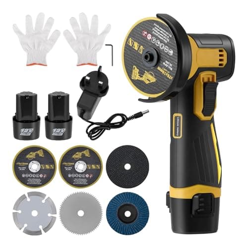 Image of 12V Mini Cordless Angle Grinder, Mini Angle Grinder Tool with 3 in Grinding Disc, 6 Cutting Discs & 2PCS Batteries, 19500 RPM Cordless Angle Grinder Tool Set for Cutting Polishing and Grinding