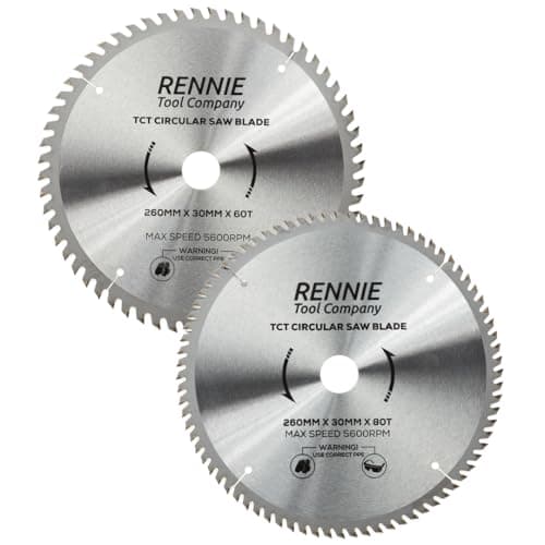 Image of (PACK OF 2) 260mm x 30mm Bore x 60T & 80T TCT Circular Wood Saw Blades Includes 25mm 20mm & 16mm Bore Reduction Rings. Compatible with Festool Bosch Makita Dewalt Circular Saw Etc.