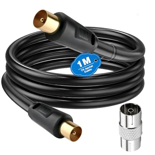Image of Ancable 1M TV Aerial Coaxial Cable Male to Male, Satellite Cable RF TV Antenna Coax Lead to PAL Male Gold Plated Connectors Black Flylead for Sky/SkyHD, Virgin, BT,TV, VCR or DVD players with Coupler