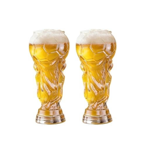 Image of wokdsbl 2 Pack Football Trophy Beer Glass 550ml Large Beer Stein Glass Football Mug Cup for Football Party Bar BBQ Home Gathering World Cup Party Drink Glass