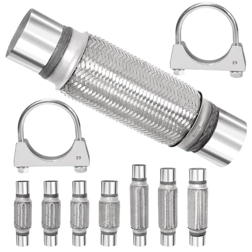 Image of Swpeet 3Pcs 2.5 x 7.9 Inches Exhaust Flex Pipe with 2.5 Inches Exhaust U Clamp Kit, Universal Type Stainless Steel Double Braid Zinc Pipes Exhaust Flex Tube Ideal for Heavy Duty and Cars