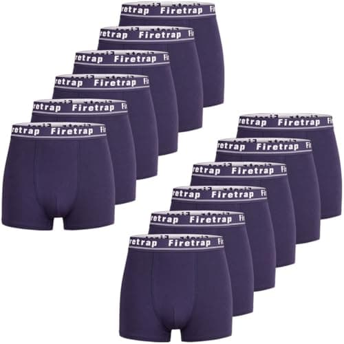 Image of Firetrap Mens 12 Pack Designer Boxer Shorts, Underwear Gift Set Trunks Comfortable Stretch Cotton Plain Colours Mens Briefs All Blue L