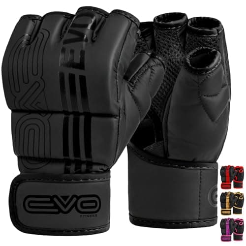 Image of EVO Fitness Matte Black MMA Gloves Martial Arts Mitts Grappling Sparring Men Muay Thai Cage Fighting Boxing Combat Sports Women pink Punching Bag Training (X-Large, Black)