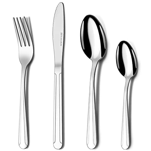 Image of Hunnycook Cutlery Set, 32-Piece Stainless Steel Cutlery Set for 8 People, Flatware Silverware Set with Spoon, Knife and Fork Sets, Ideal for Home/Party/Restaurant, Mirror Polished, Dishwasher Safe