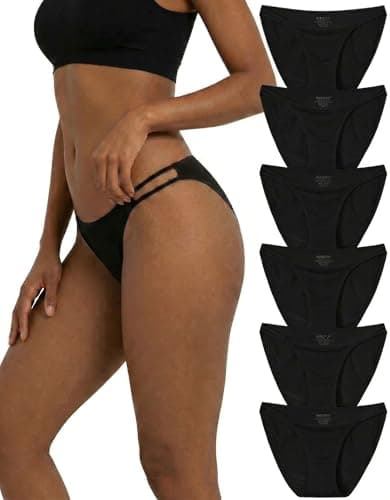 Image of INNERSY Black High Leg Knickers for Women Ladies Underwear Stretchy String Bikini Briefs Pack of 6 (14, 6 Black)