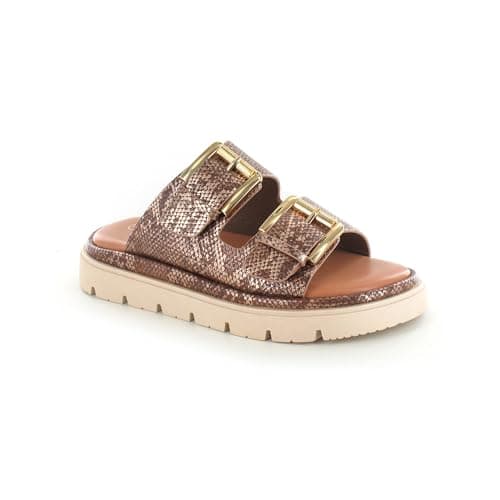 Image of ella Women's Platform Slide Sandals with Dual Buckle Straps, Comfort Memory Foam Footbed, Chunky Lug Sole (Bronze Snake, UK Footwear Size System, Adult, Women, Numeric, Medium, 5)