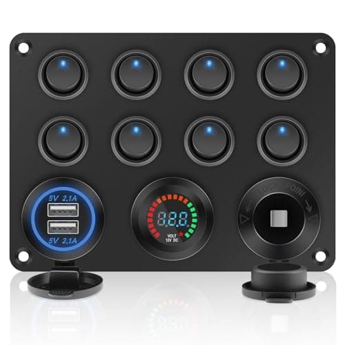 Image of Geloo 8 Gang Waterproof Toggle Switch Panel, 12V Blue LED Lights Rocker Switches with Dual 4.2A USB Charger Socket Panel for Marine Boat Car RV