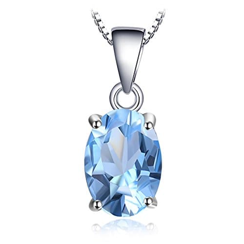 Image of JewelryPalace Natural Gemstone Blue Topaz Birthstone Solitaire Pendant Necklace Jewellery Set, 14k Gold Plated 925 Sterling Silver Necklaces for Women, 18 Inch Box chain