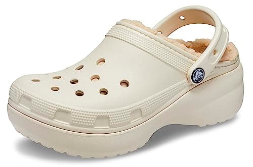 Image of Crocs Women's Classic Lined Platform Clogs, Bone, 11