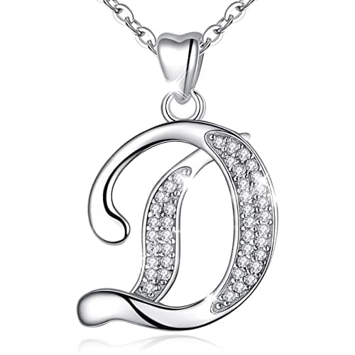 Image of Initial Necklace Sterling Silver Letter Necklace Letter D Alphabet Personalized Pendant Jewellery with Cubic Zirconia Gifts for Women Girls AEONSLOVE