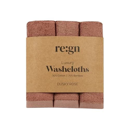 Image of REGN Luxury Bamboo Face Cloths 500GSM - Ultra Soft Thick Wash Cloths for Daily Cleansing and Makeup Removal, Durable Bamboo and Cotton Blend Set for Skincare Use - 26 x 26 cm 3 Pack (Dusky Rose)