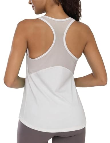 Image of Wayleb Ladies Gym Top Crew Neck Sleeveless Sportswear Tops with Mesh Back for Workout Training Exercise and Comfortable Active Fit White S-XXL