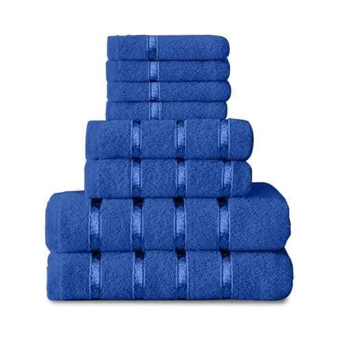 Image of GC GAVENO CAVAILIA 8 Piece Royal Blue Towel Bale Set, Quick Dry Highly Absorbent Cotton Towels Sets Bathroom, 450 GSM Towel Sets, 4x Face Towel 2x Hand Towels 2x Bath Towels