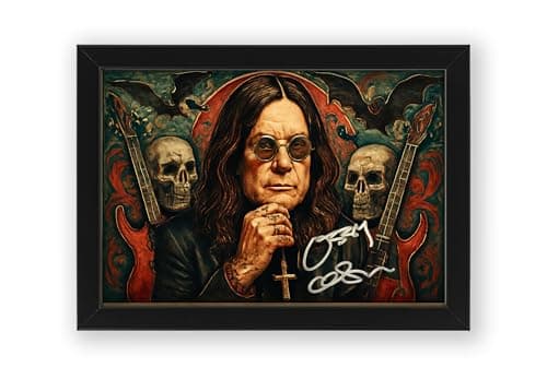 Image of Ozzy Osbourne Retro Styled Signed Poster Print - Limited Edition Autograph Fan Gift – Collectible Memorabilia Wall Art Merchandise (A4 Framed Without Mount)