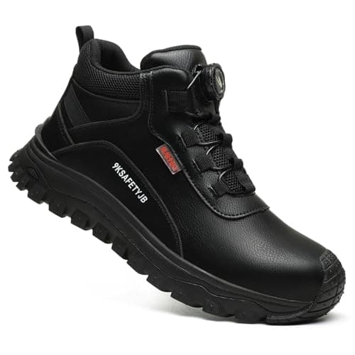 Image of COOU Steel Toe Cap Boots Mens Non Slip Safety Shoes Women Lightweight Comfortable Work Boots with Swivel Buckle Shoelaces Black