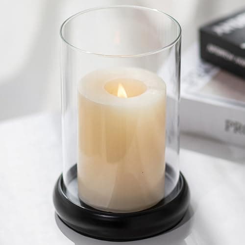 Image of Sziqiqi Hurricane Candle Holder - Clear Glass Pillar Candle Holder Cylinder Lantern with Metal Tray for Mantel Fireplace Coffee Dining Table Decorative Table Centrepieces for Christmas Wedding, Black