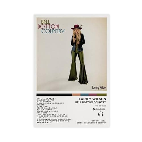 Image of KJUFE Lainey Wilson Bell Bottom Country Album Cover Canvas Poster Bedroom Decor Landscape Office Room Decor Gift 20x30inch(50x75cm)