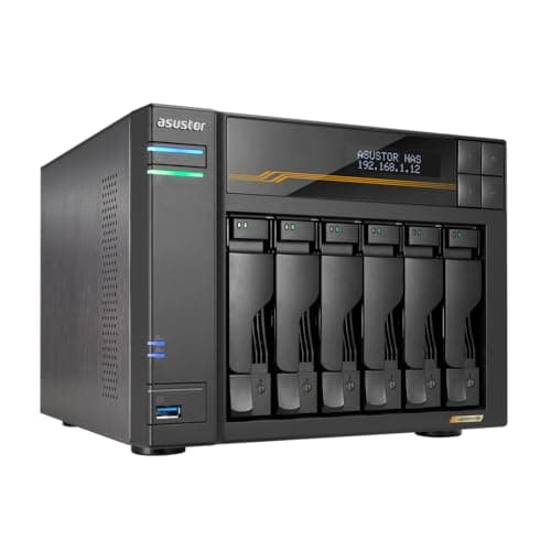 Image of Asustor Lockerstor 6 Gen3 AS6806T 6 Bay NAS, AMD Ryzen Quad-Core 2.3 GHz, 16GB RAM ECC DDR5, 4 M.2 NVMe Slots, Dual 5GbE and Dual 10GbE Port, USB4 Type-C, Network Attached Storage (Diskless)