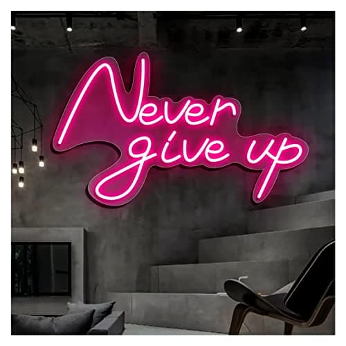 Image of NSNDzi Never Give Up Neon Signs Led Neon Lights Art Custom Dimmable for Wall Decor Bedroom Bar Wedding Birthday Party Gifts Man Cave Game Room(Pink,50x30cm(19x12in))