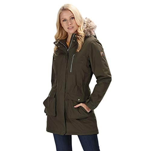 Image of Regatta Women's Serleena Waterproof & Thermo-Guard Insulated Faux Fur Hooded Parka Jacket, Dark Khaki, 10 (XS)