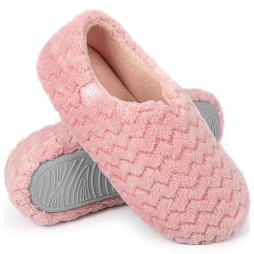Image of FamilyFairy Women's Memory Foam Slippers Soft Sherpa Lining Lightweight House Shoes Pink, UK4.5-5.5