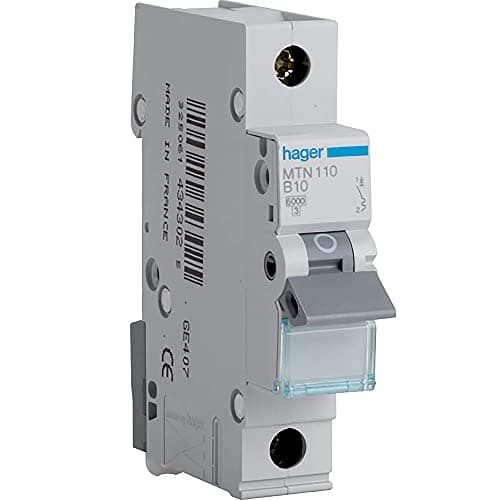 Image of Hager MTN110 Miniature Circuit Breaker, 1 Pole, 1 Module, Type B, 6 kA Breaking Capacity, 10 A Current