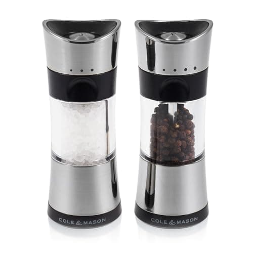 Image of Cole & Mason Horsham Chrome Salt and Pepper Mills, Adjustable Grind Precision+ Mechanism, Non Spill, Chrome/Acrylic, 154 mm, Gift Set, Includes 2 x Salt and Pepper Grinders