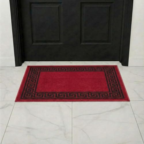Image of B&B Door Mat Non-Slip Washable Dirt Trapper Floor mat having Indoor Outdoor Utility, Kitchen and large yoga Anti Slip Mats | 50 x 80 cm - Greeky Rug -Red & Black