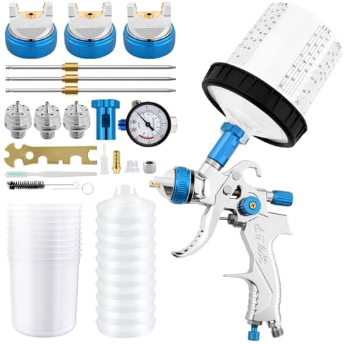Image of HVLP Spray Gun,600ml Cup Paint Sprayer with 3 Nozzles1.4/1.7/2mm,Air Regulator and Filter,HVLP Paint Spray Gun Kit,for Car Furniture Painting Handheld Sprayer