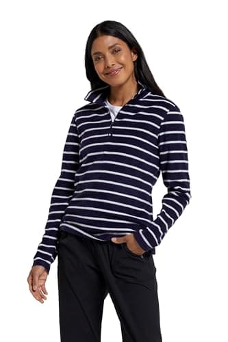 Image of Mountain Warehouse Camber Half Zip Women's Striped Fleece - Lightweight, Warm & Cosy Half Zip Sweatshirt Top - Best for Camping, Outdoors, Travelling & Hiking Navy (Stripe) S