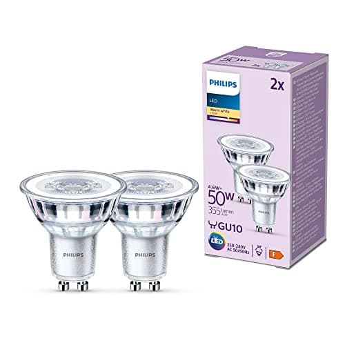 Image of PHILIPS LED Classic Spot Light Bulb 2 Pack [Warm White 2700K - GU10] 50W, Non Dimmable. for Home Indoor Lighting, Value Range