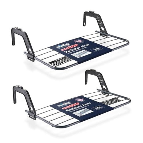 Image of Minky Sure Grip 2 Pack Radiator Airer, Clothes Airer with Adjustable Arms, Non-Slip & Durable Clothes Dryer Rack, Hanging Drying Rack, Over Radiator Towel Rail, Made in The UK