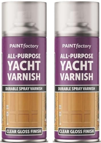 Image of 2 x All Purpose Yacht Varnish 400ml – Professional Clear Gloss Finish Spray for Wood, Metal, and Plastic – Interior and Exterior Waterproof Protection
