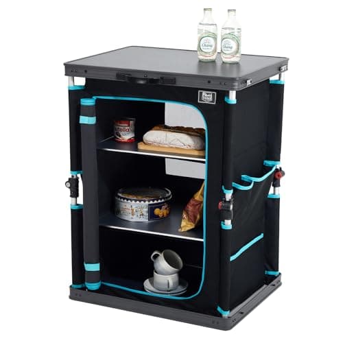 Image of TIMBER RIDGE Compact Camping Storage, Pop Up Folding Camping Kitchen Unit, Camping Furniture Camping Cupboards Cabinet Outdoor 3 Shelf Aluminum Frame Portable for Garden Picnic, Supports 30kg, Black
